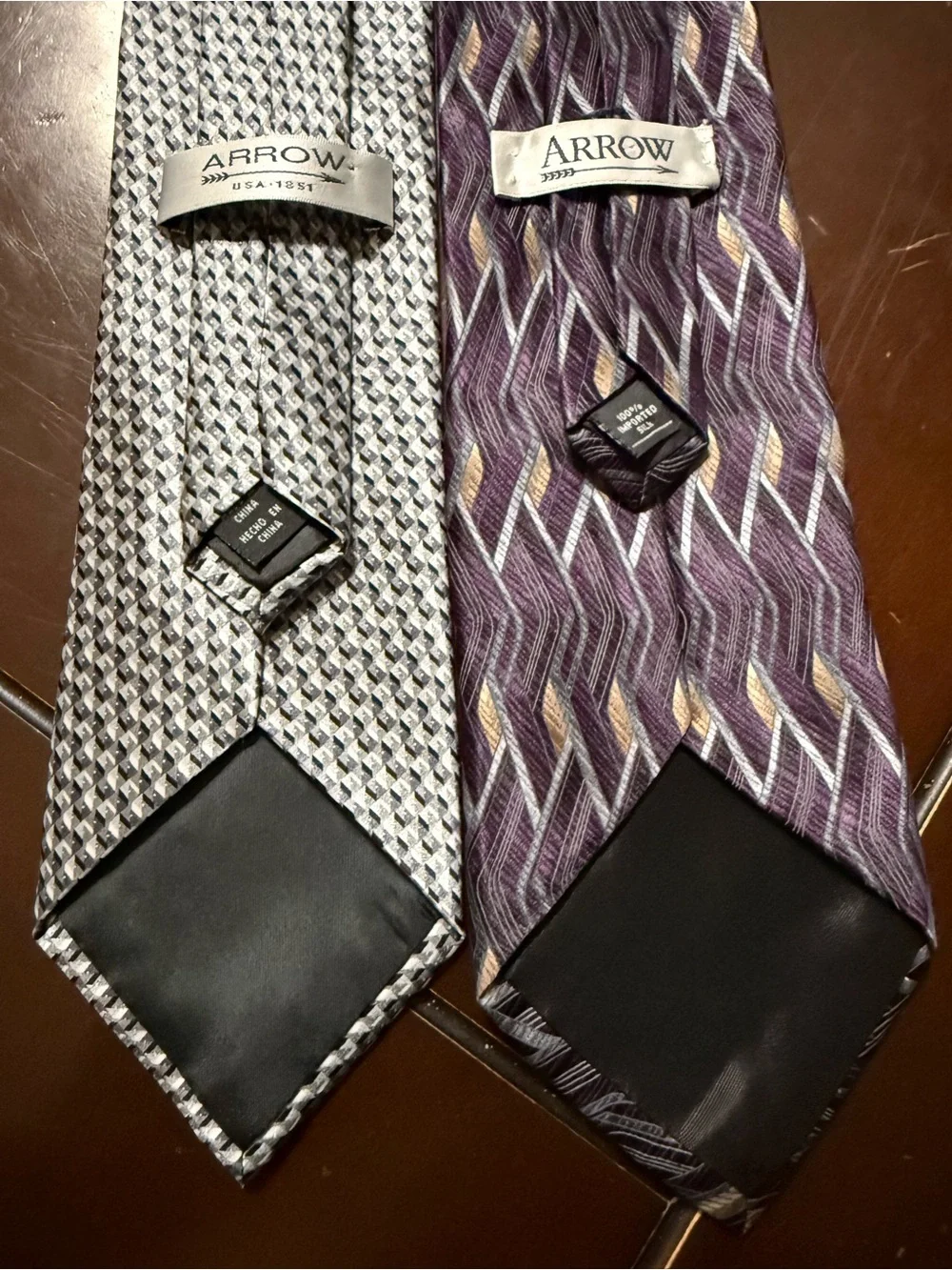 Arrow Two-Pack Men's Ties — Purple Patterned and Silver Textured